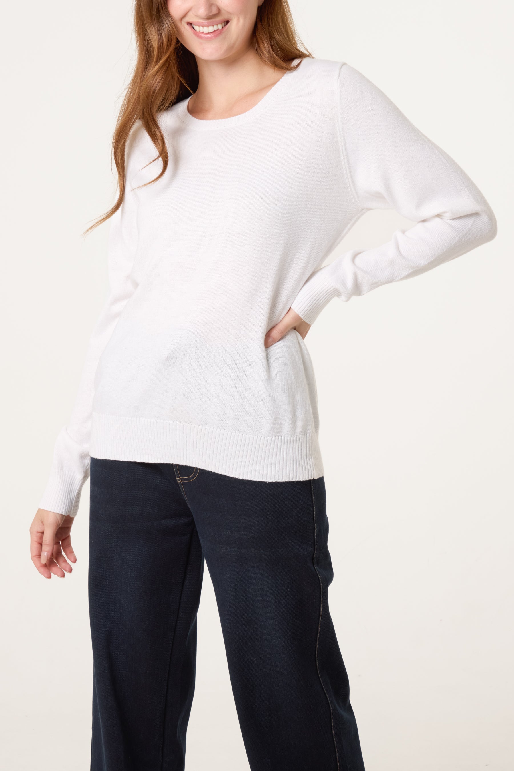 Ribbed Edge Round Neck Jumper