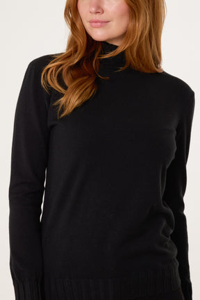 Black Ribbed Edge High Neck Jumper