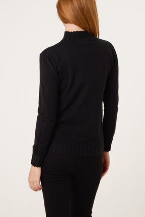 Black Ribbed Edge High Neck Jumper