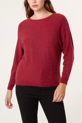 Wine Scallop Neck Knit Jumper