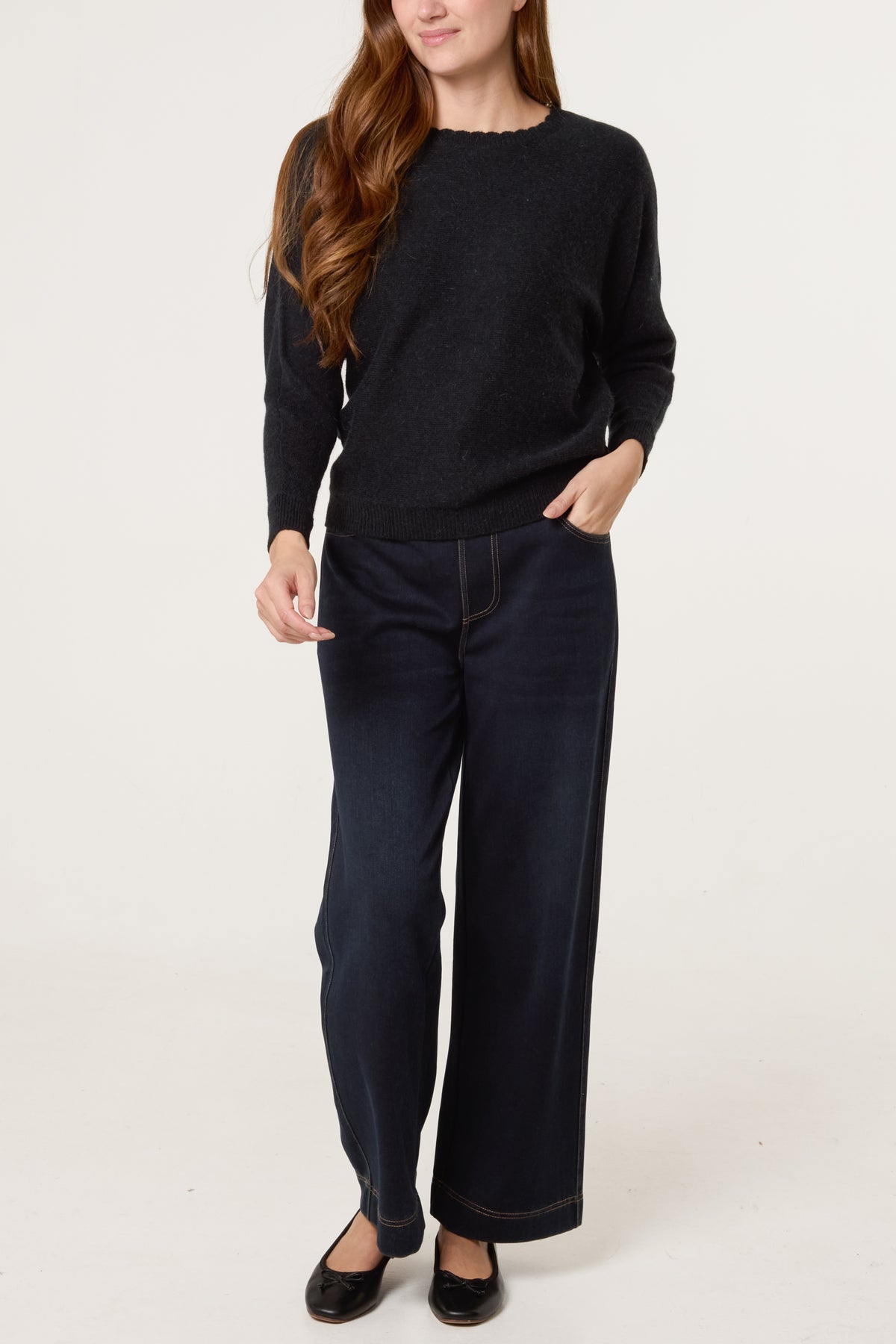 Black Scallop Neck Knit Jumper