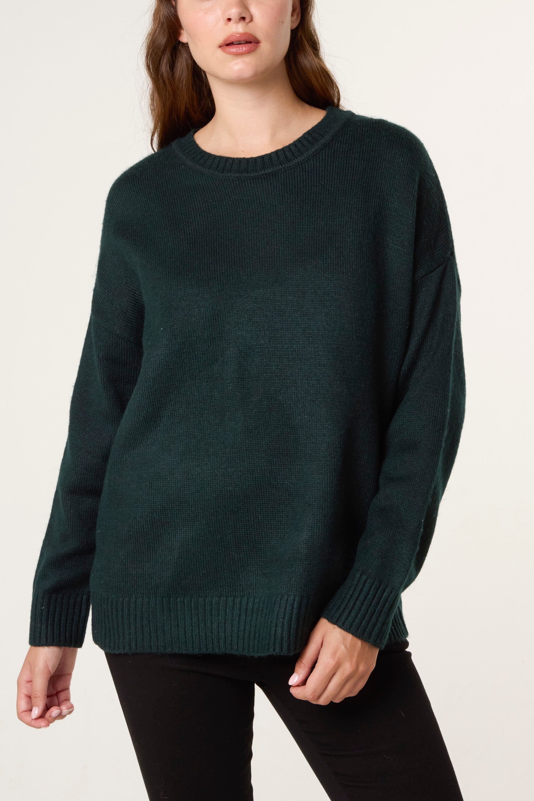 Green Ribbed Edge Round Neck Jumper