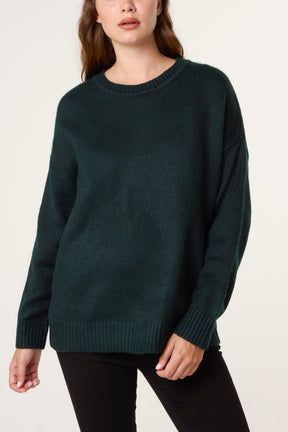 Green Ribbed Edge Round Neck Jumper
