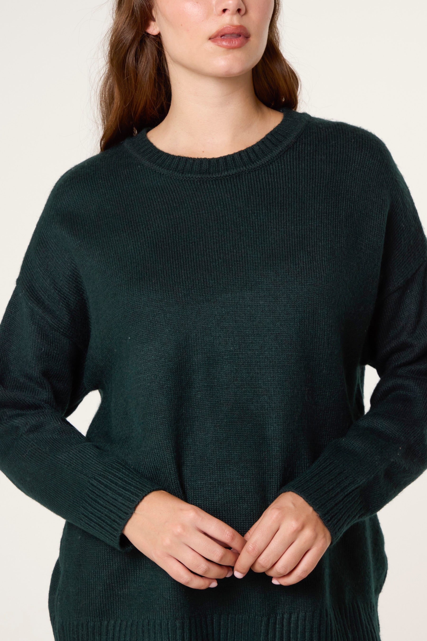 Green Ribbed Edge Round Neck Jumper