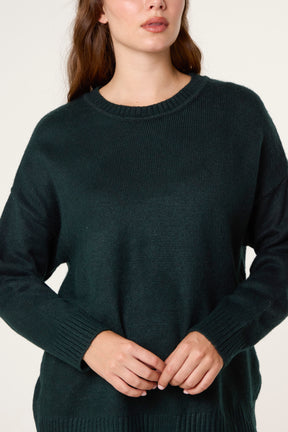 Green Ribbed Edge Round Neck Jumper