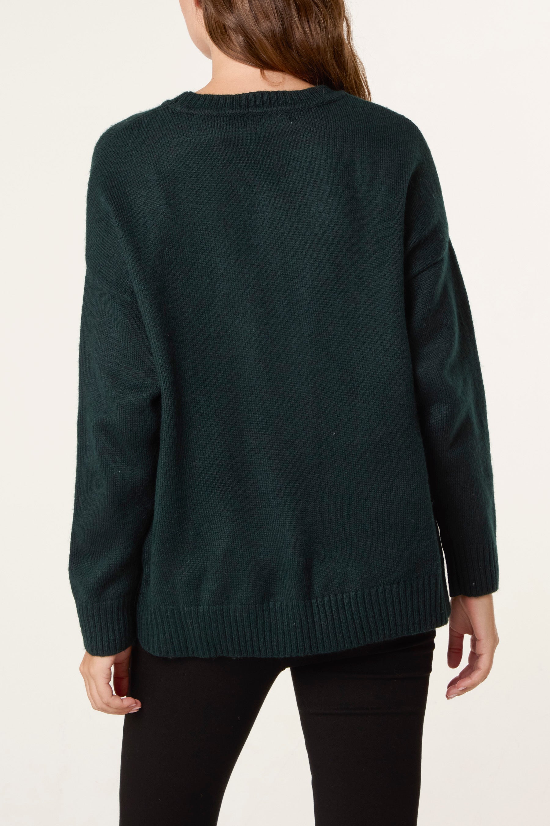 Green Ribbed Edge Round Neck Jumper
