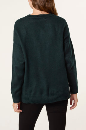 Green Ribbed Edge Round Neck Jumper