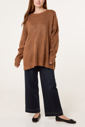 Brown Ribbed Edge Round Neck Jumper