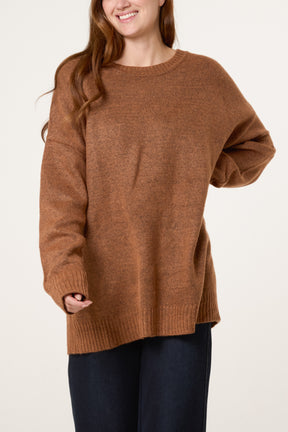 Brown Ribbed Edge Round Neck Jumper