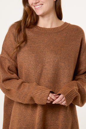 Brown Ribbed Edge Round Neck Jumper