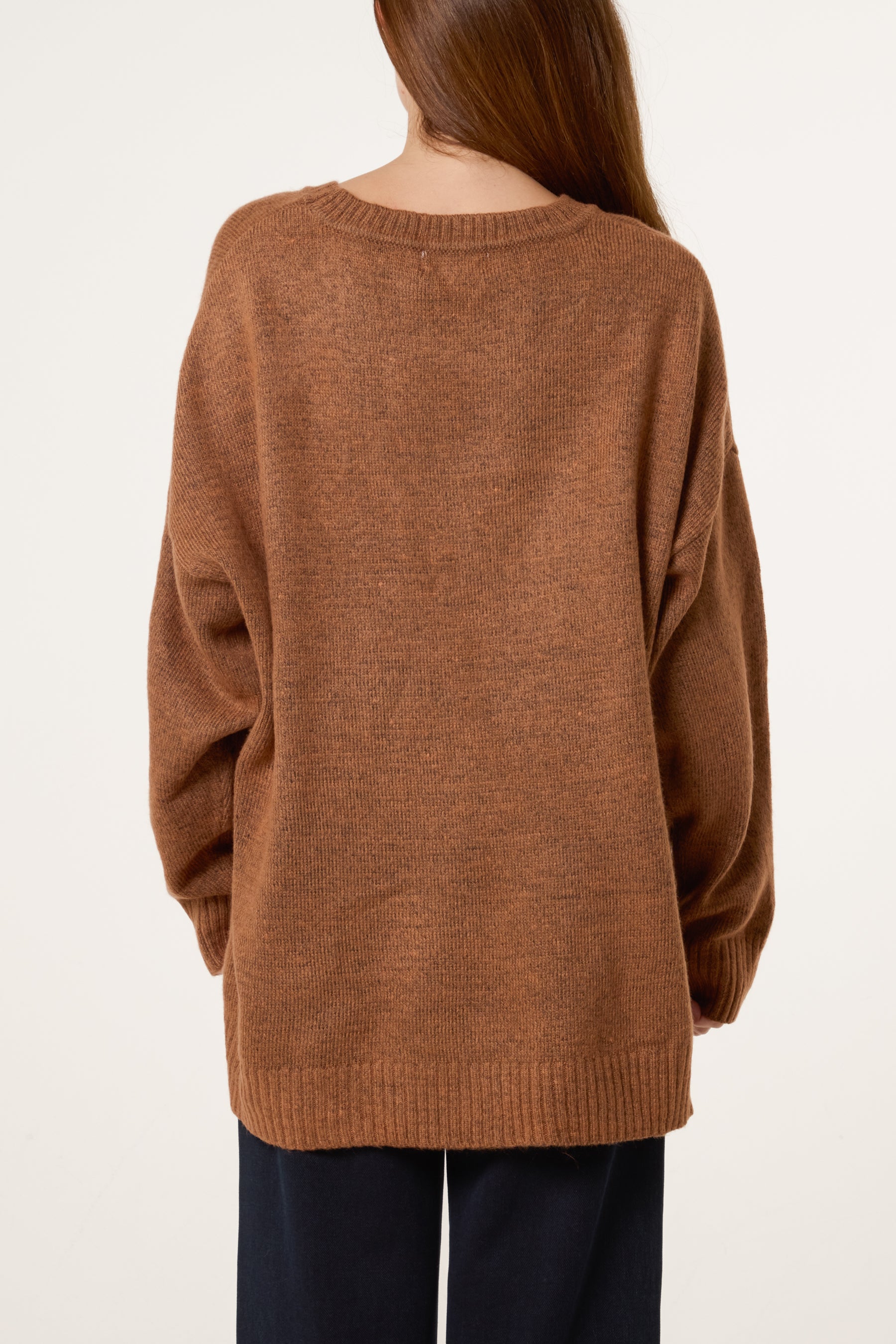 Brown Ribbed Edge Round Neck Jumper