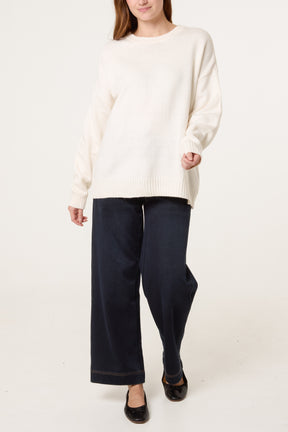 Cream Ribbed Edge Round Neck Jumper