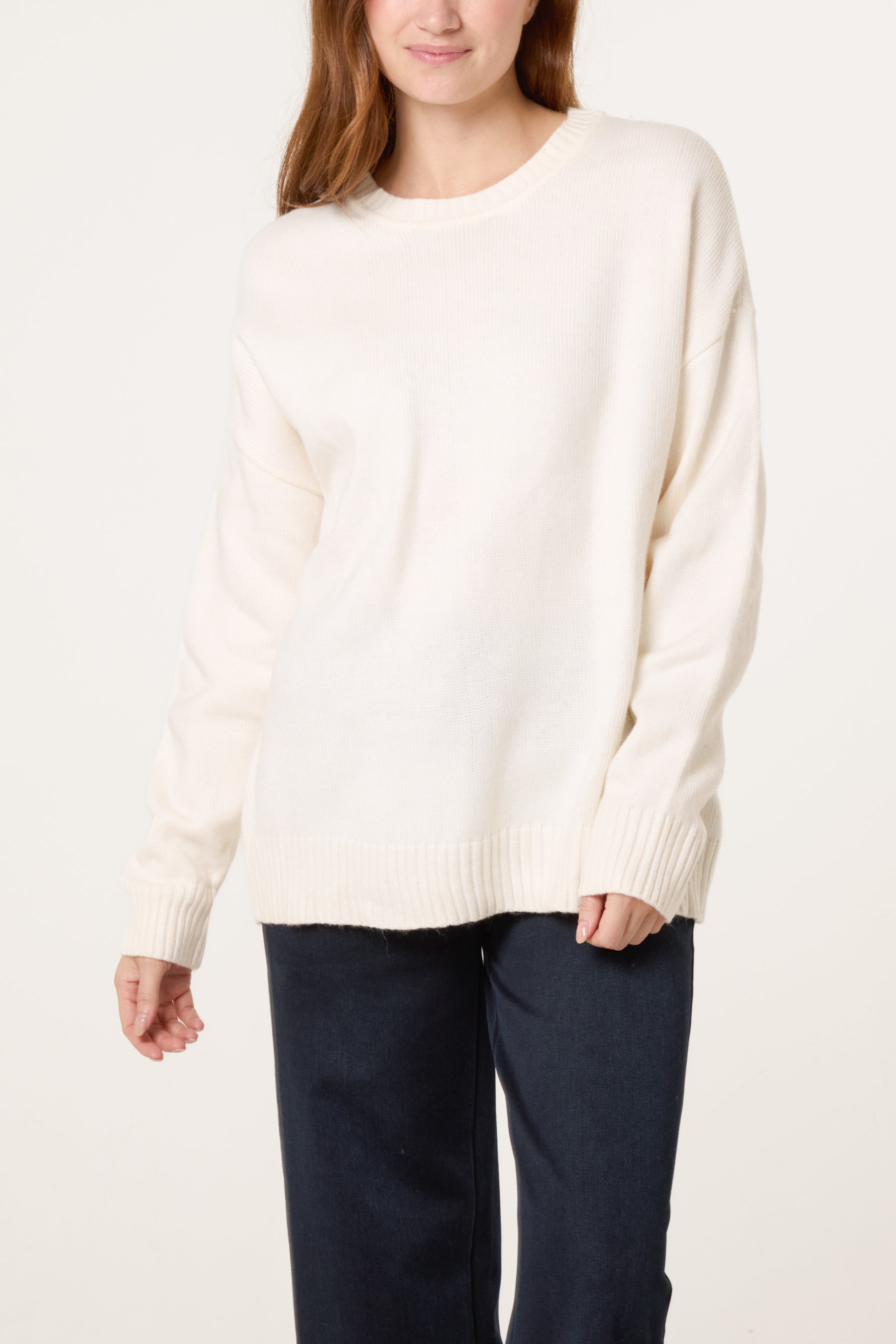 Cream Ribbed Edge Round Neck Jumper