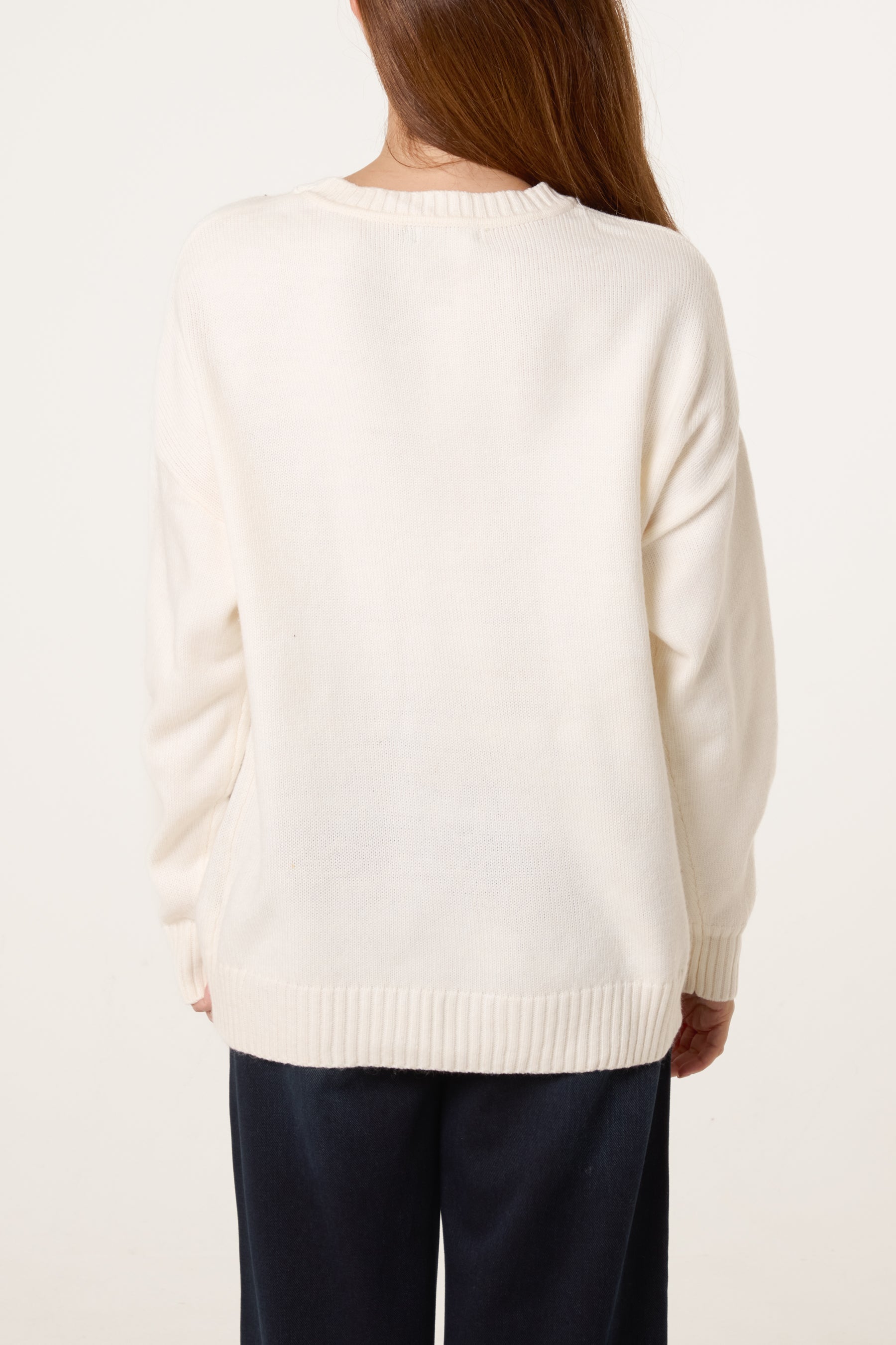 Cream Ribbed Edge Round Neck Jumper