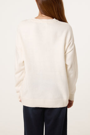 Cream Ribbed Edge Round Neck Jumper