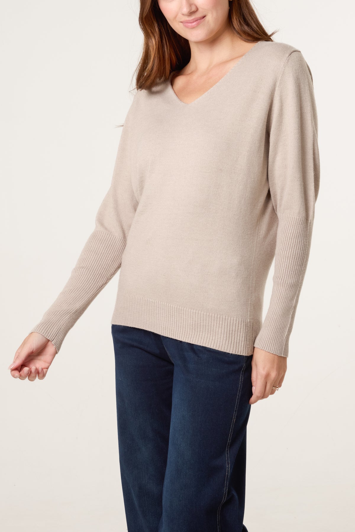 Ribbed Edge V-Neck Jumper
