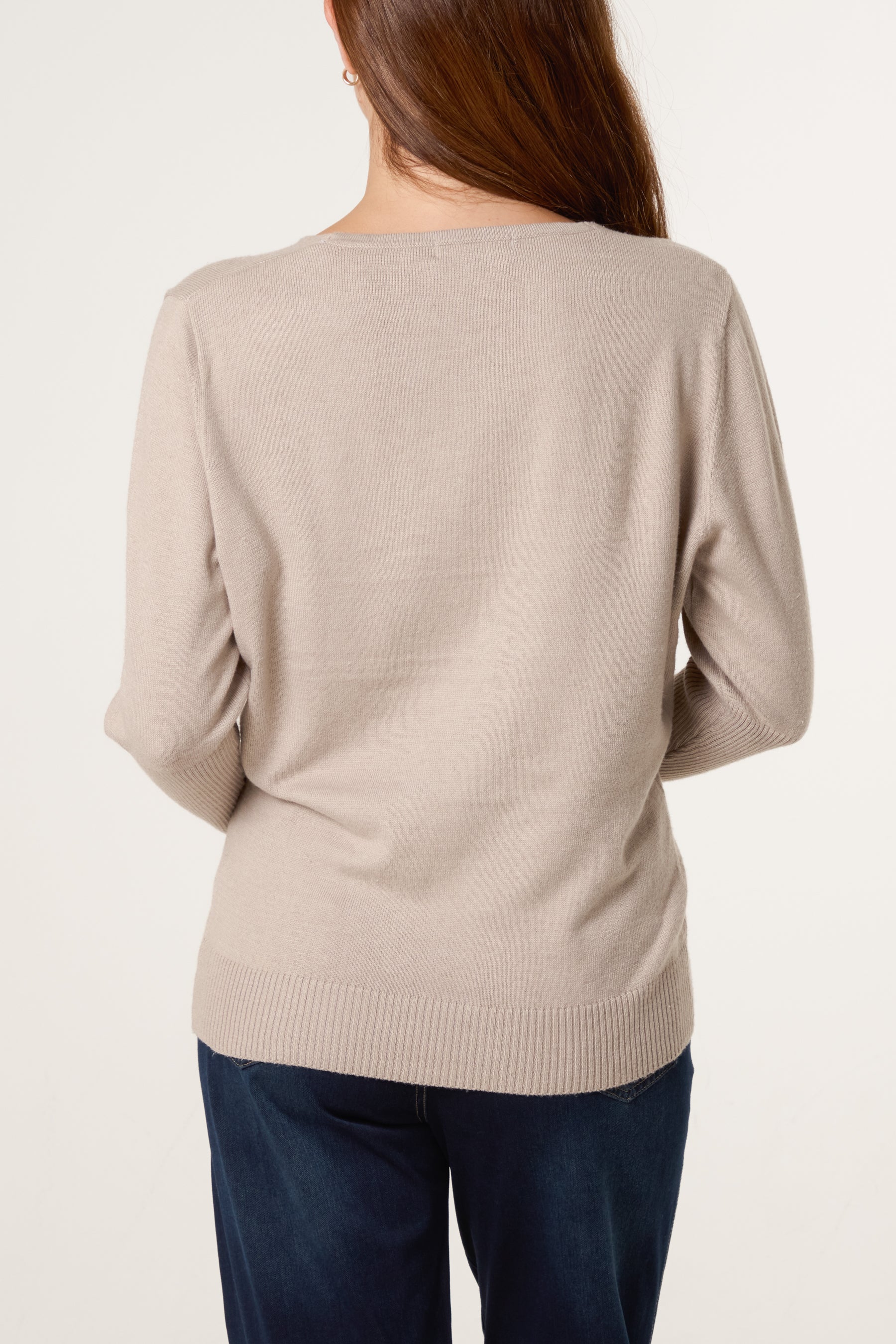 Ribbed Edge V-Neck Jumper