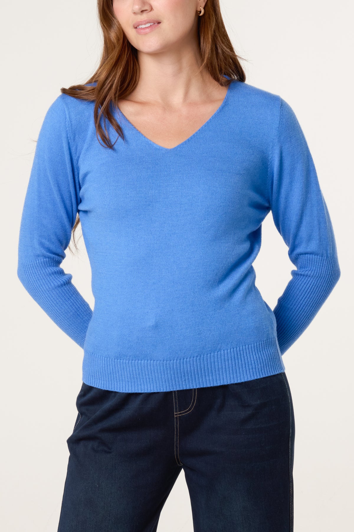 Ribbed Edge V-Neck Jumper