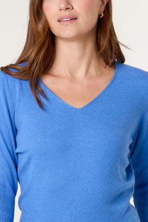 Ribbed Edge V-Neck Jumper