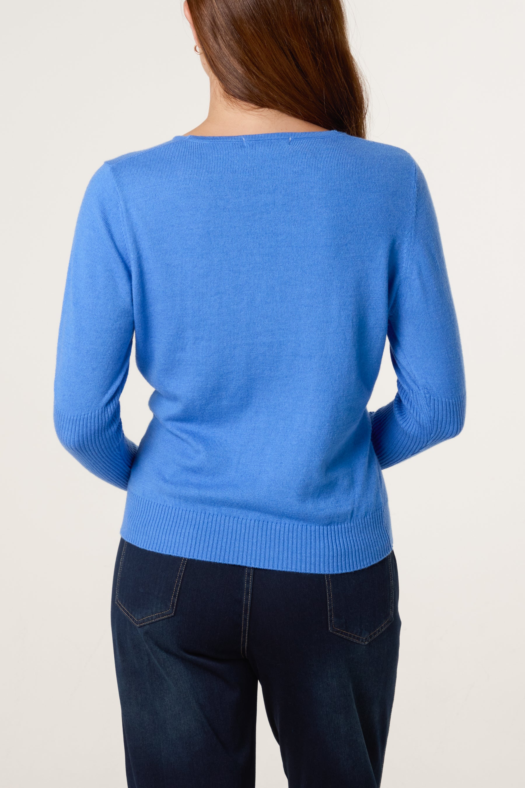 Ribbed Edge V-Neck Jumper