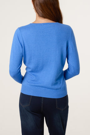 Ribbed Edge V-Neck Jumper