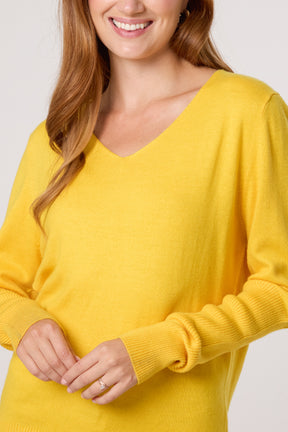 Ribbed Edge V-Neck Jumper