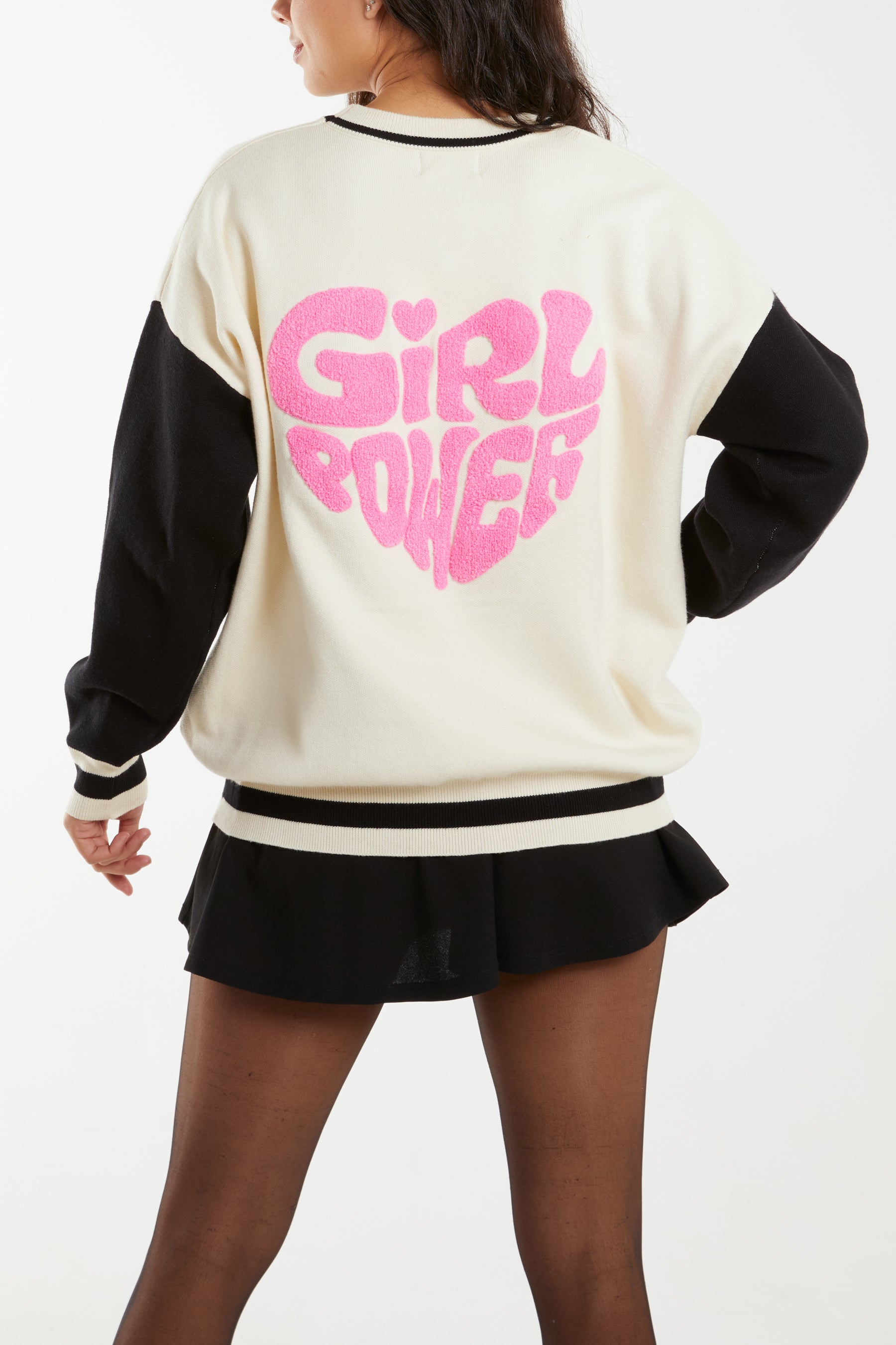 'Girl Power' Flocking Knitted Contrast Sweatshirt