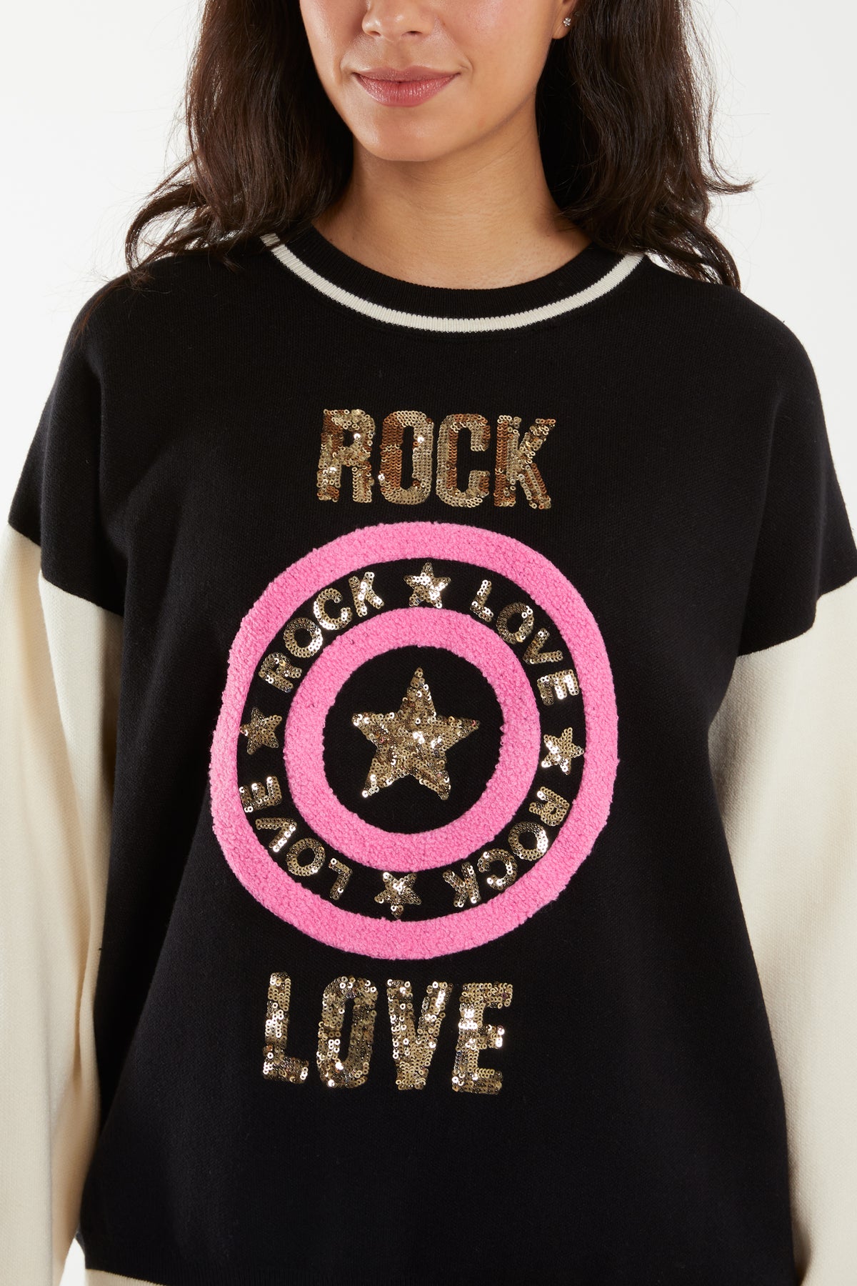 'Rock & Love' Glitter Knitted Contrast Sweatshirt