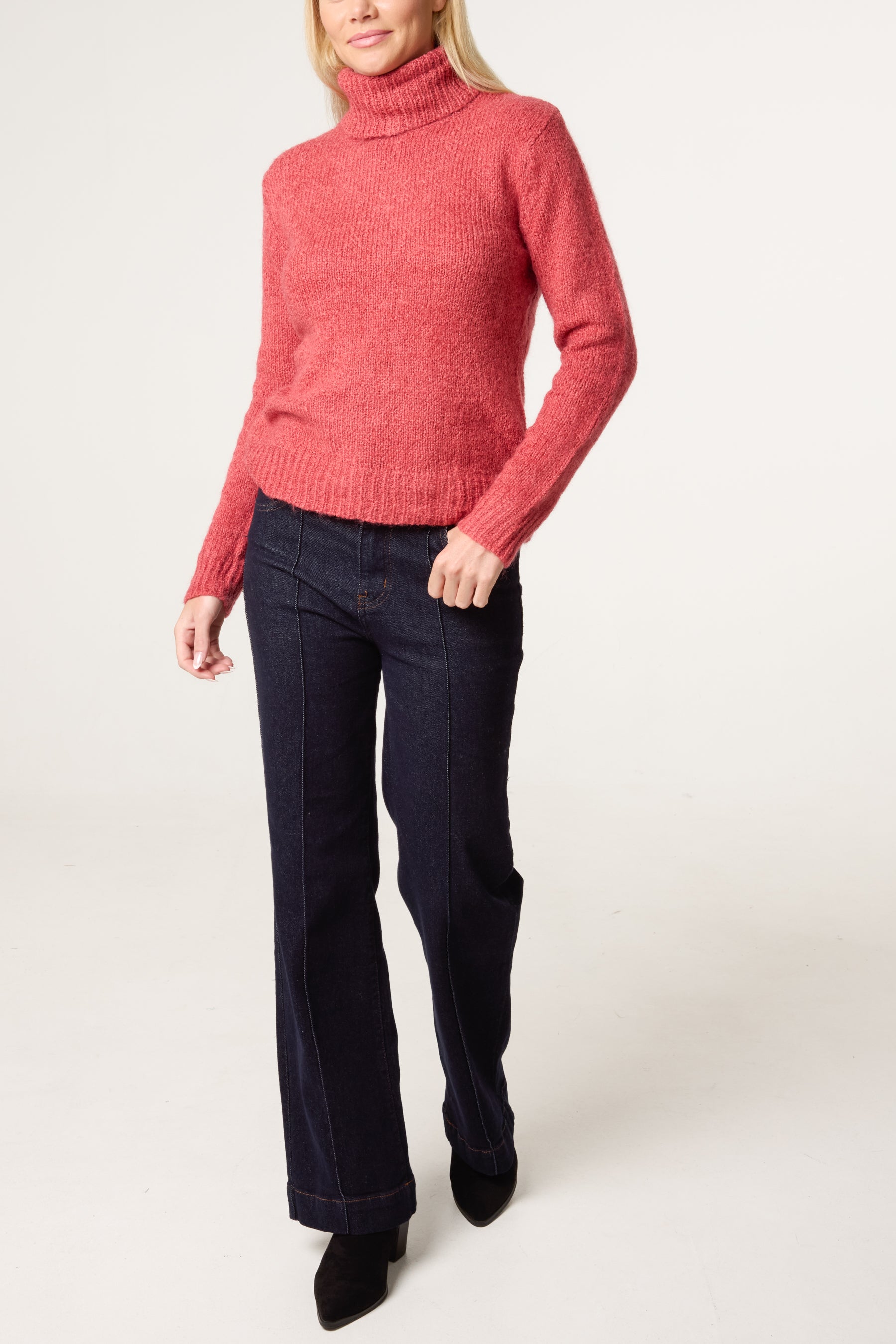 Red Roll Neck Thick Knit Jumper