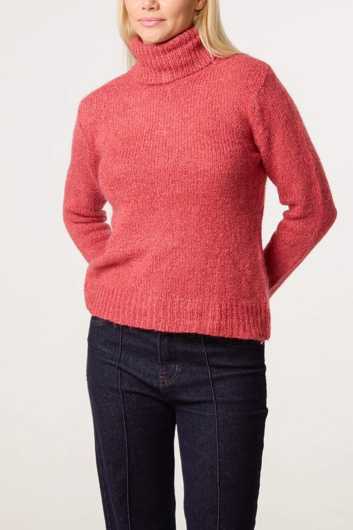 Red Roll Neck Thick Knit Jumper