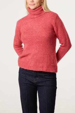 Red Roll Neck Thick Knit Jumper