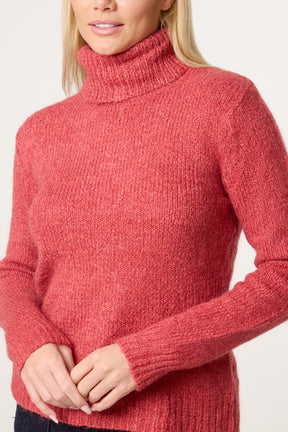 Red Roll Neck Thick Knit Jumper