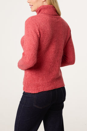 Red Roll Neck Thick Knit Jumper