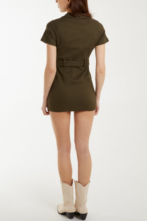 Belted & Zipped Utility Mini Dress