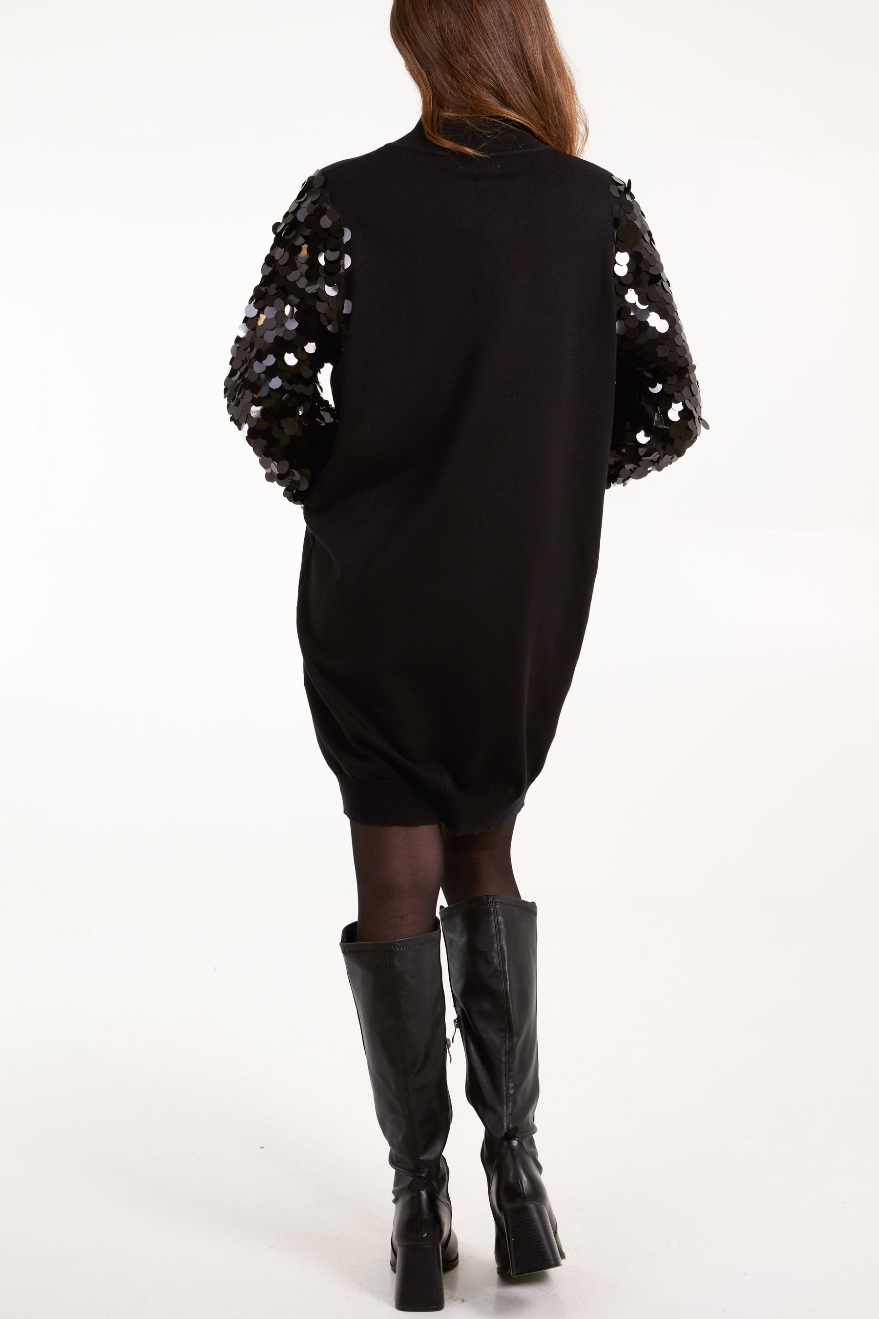 Sequin Sleeve Turtle Neck Jumper Dress