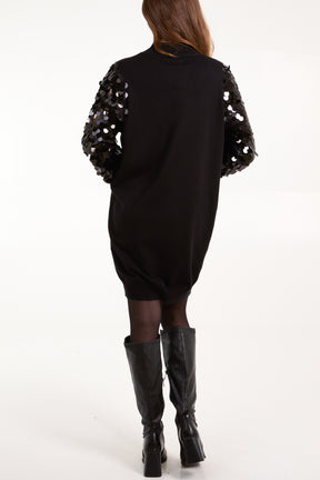 Sequin Sleeve Turtle Neck Jumper Dress