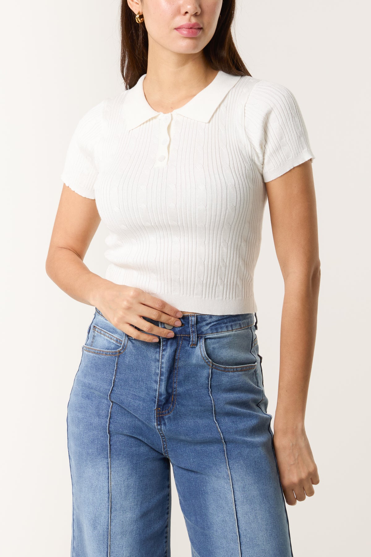 Ribbed Crop Polo Top