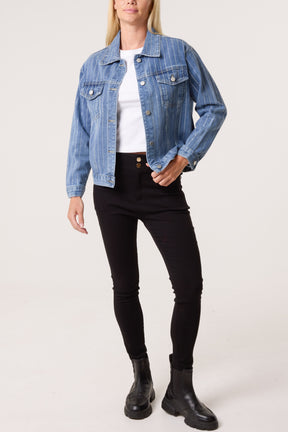 Diamante Striped Denim Jacket