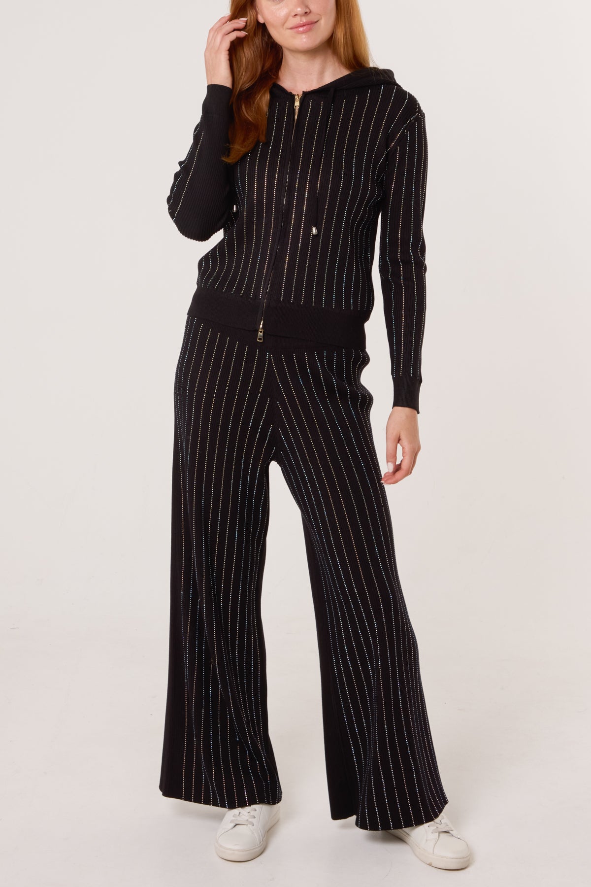 Diamante Striped Zip Hoodie & Trouser Sets