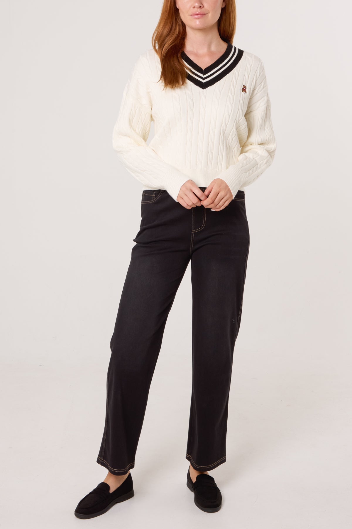 V-Neck Cable Knitted Teddy Jumper