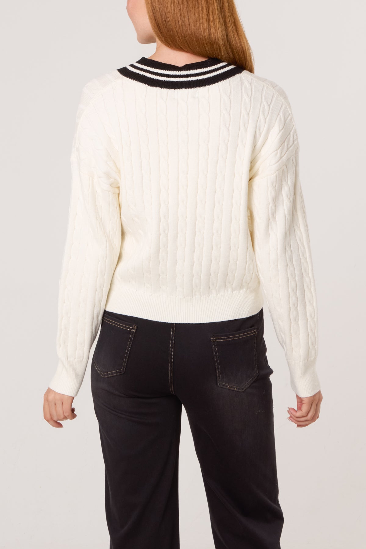 V-Neck Cable Knitted Teddy Jumper