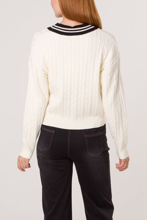 V-Neck Cable Knitted Teddy Jumper