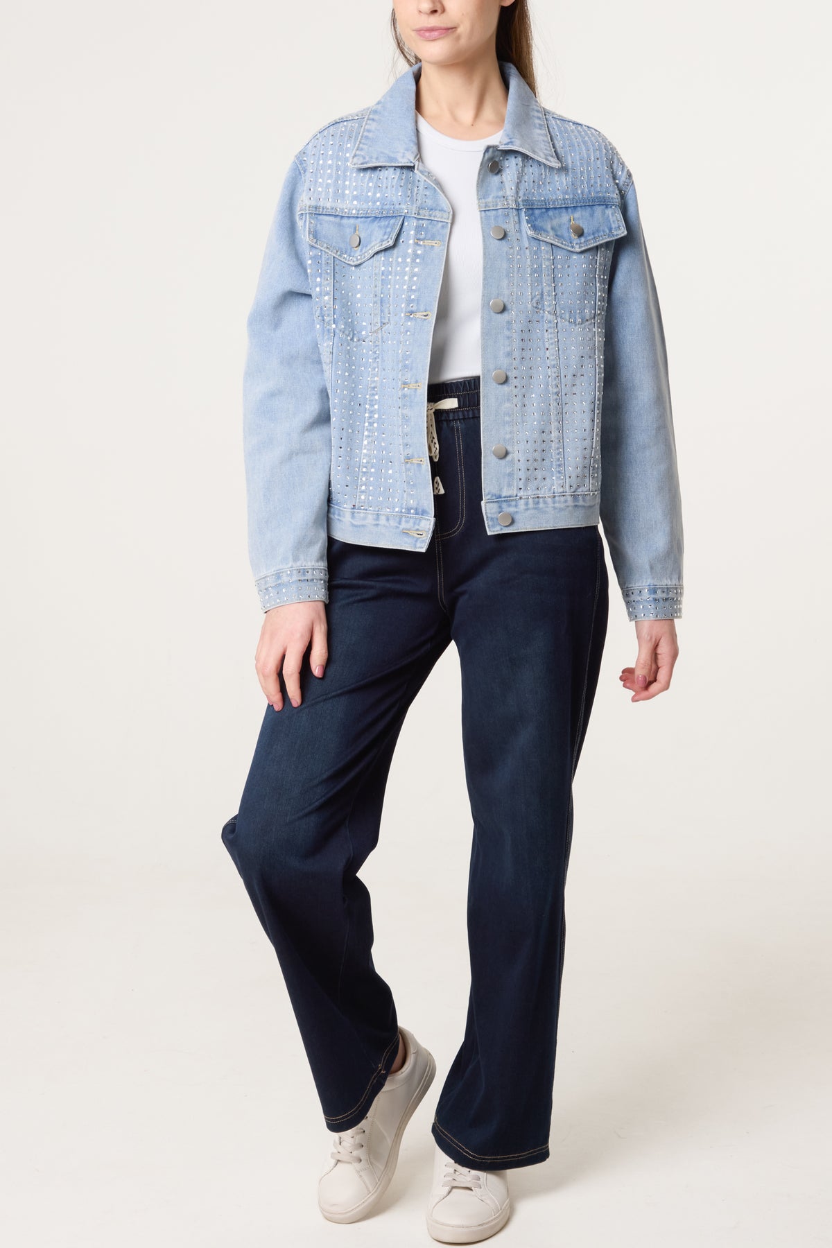 Embellished Diamante Studs Denim Jacket