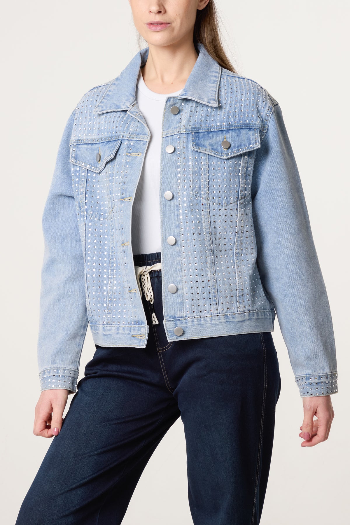 Embellished Diamante Studs Denim Jacket