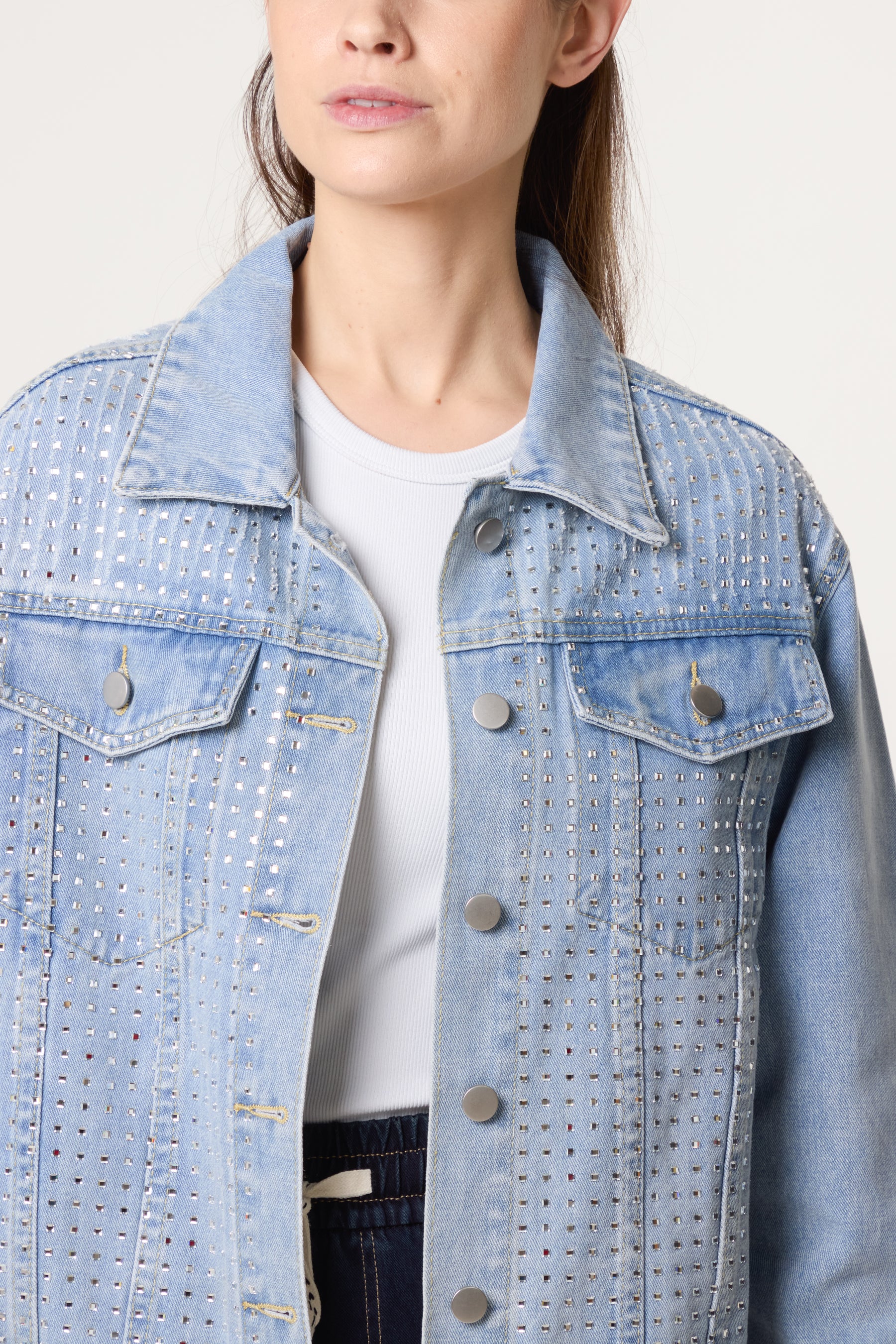 Embellished Diamante Studs Denim Jacket