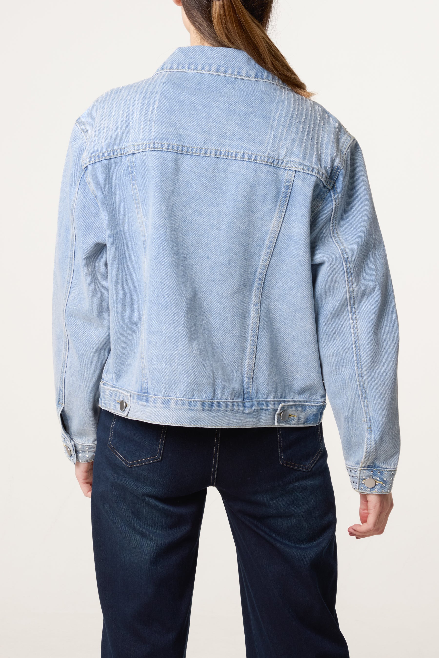 Embellished Diamante Studs Denim Jacket