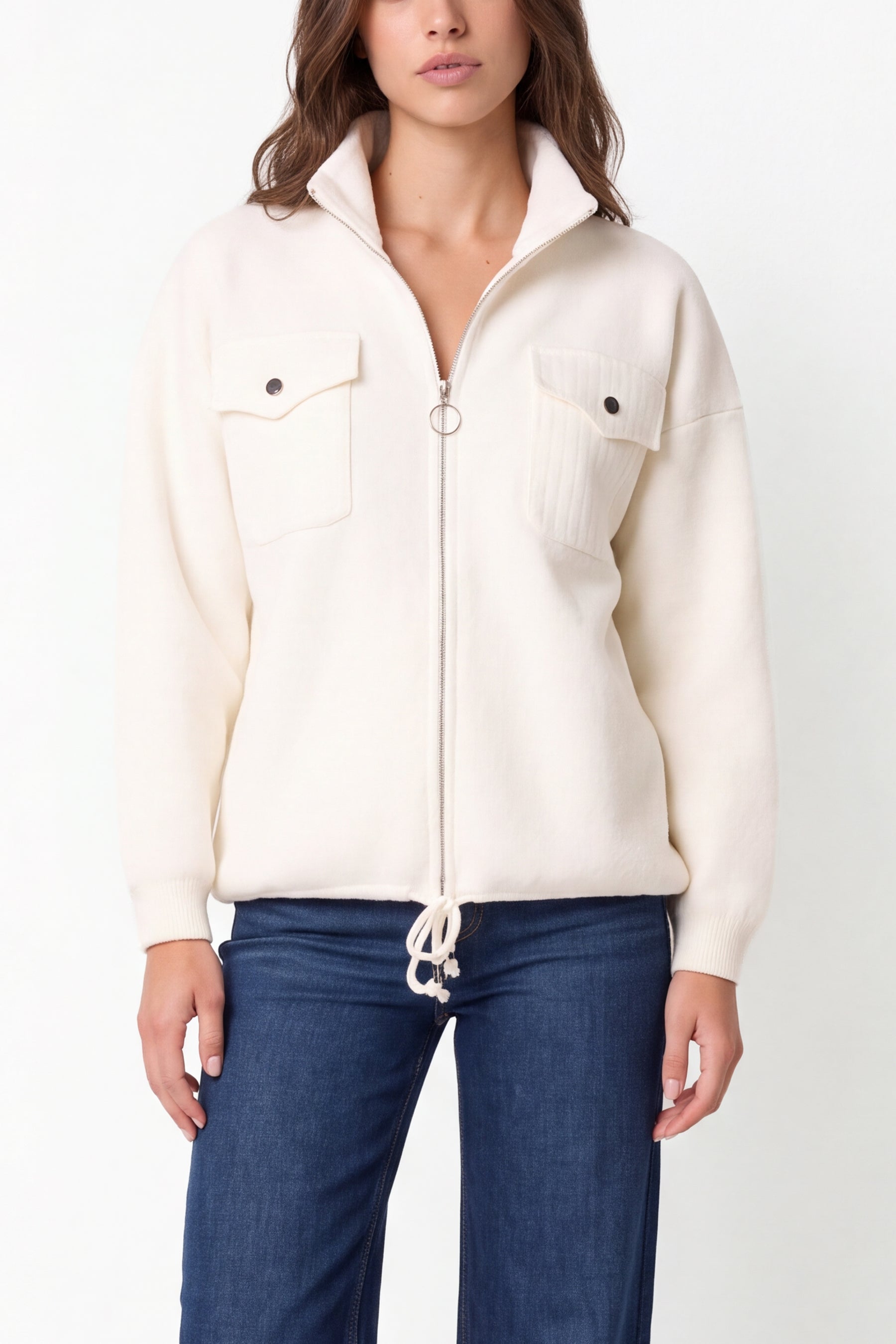 Zip-Up Knit Jacket With Utility Pockets
