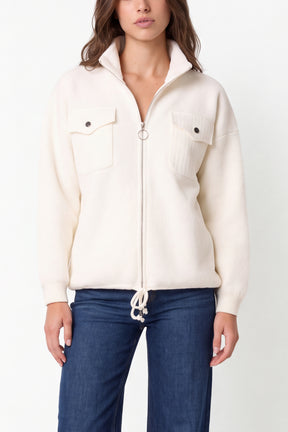 Zip-Up Knit Jacket With Utility Pockets