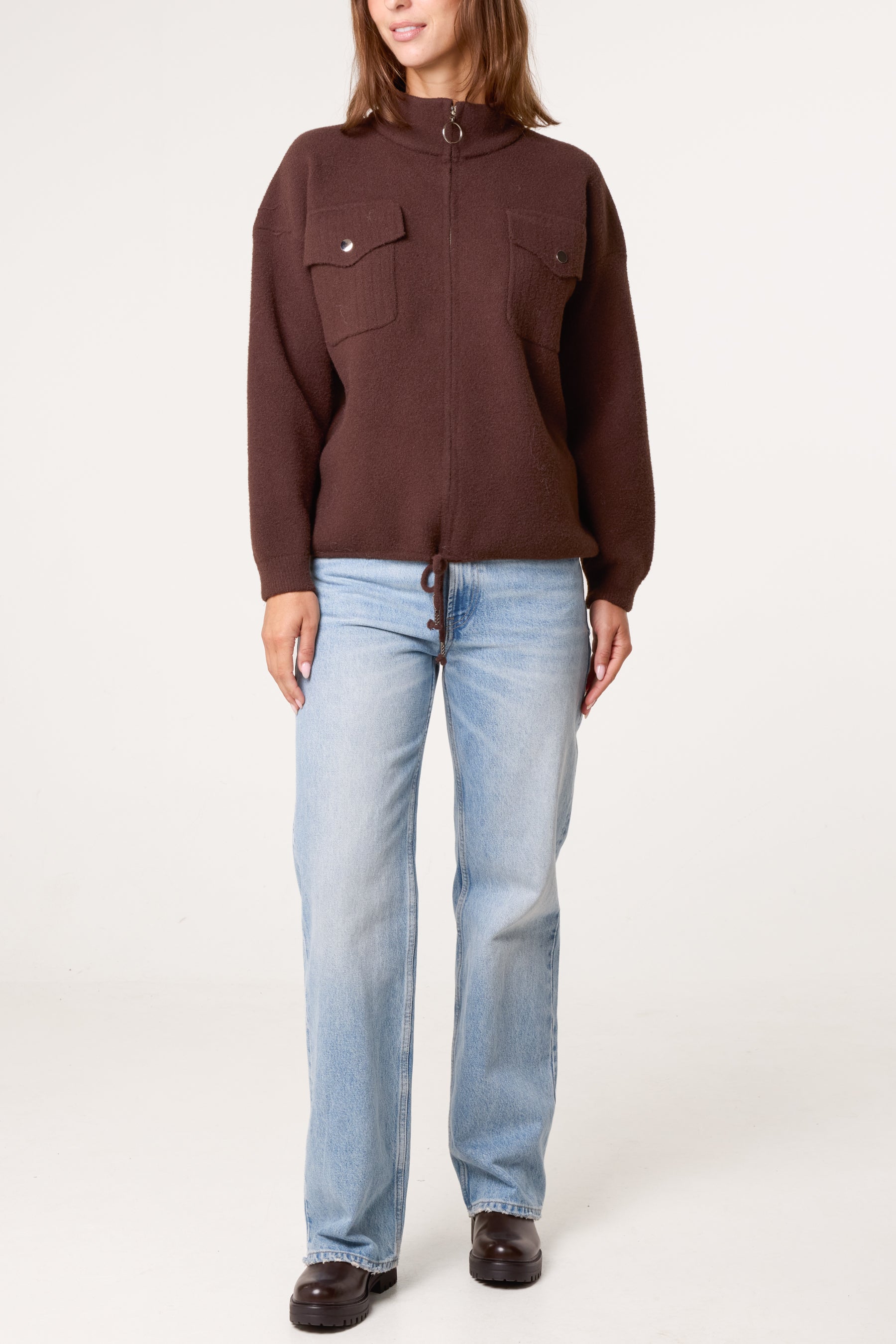 Zip-Up Knit Jacket With Utility Pockets