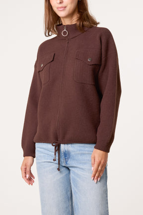 Zip-Up Knit Jacket With Utility Pockets